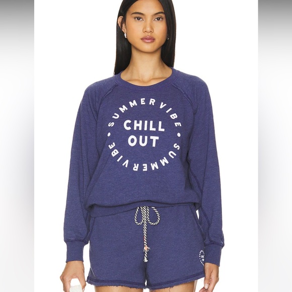NEW Anthropologie Sundry Chill Out Crewneck Sweatshirt navy blue NWT MSRP $128 - Picture 4 of 9